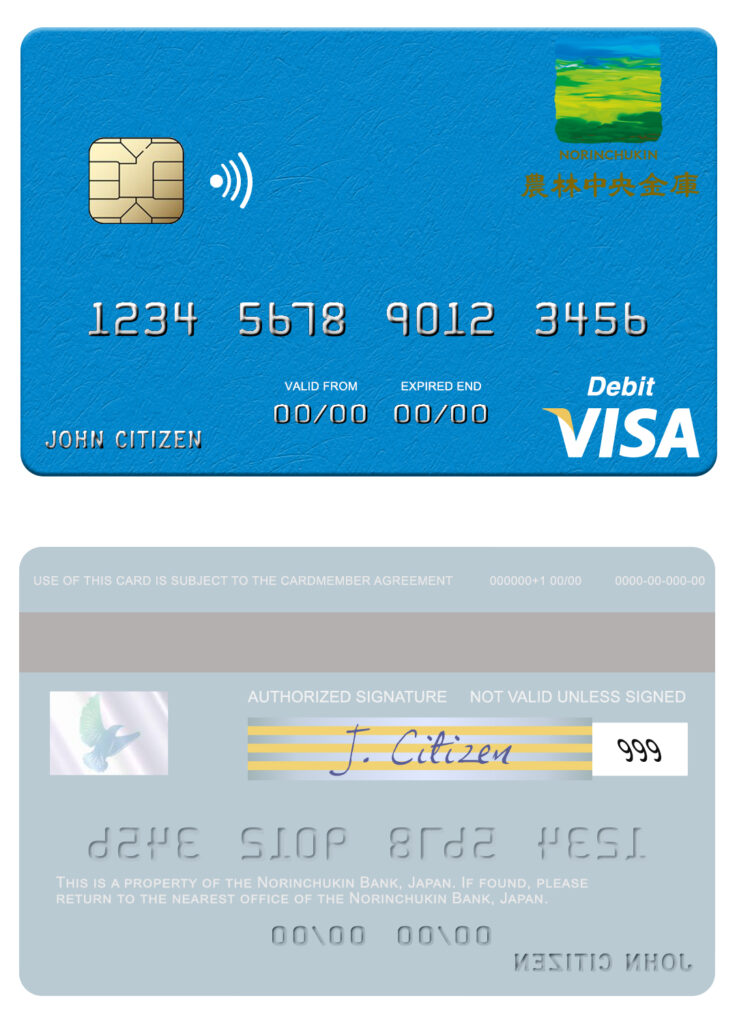 Editable Japan Norinchukin Bank visa card Templates in PSD Format