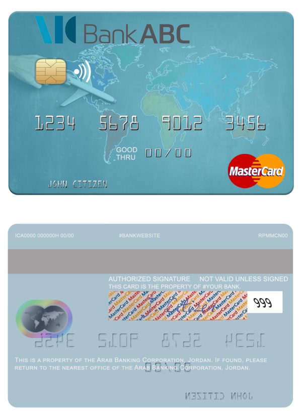 Editable Jordan Arab Banking Corporation ABC mastercard Templates 600x833 - Cart