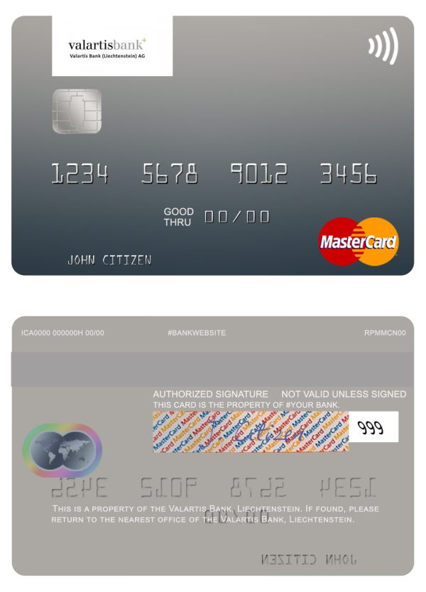 Editable Liechtenstein Valartis Bank mastercard Templates 600x833 - Cart