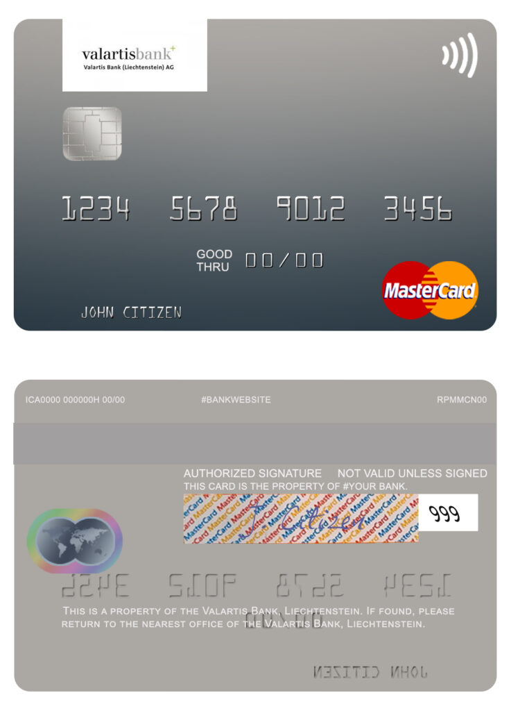 Editable Liechtenstein Valartis Bank mastercard Templates in PSD Format