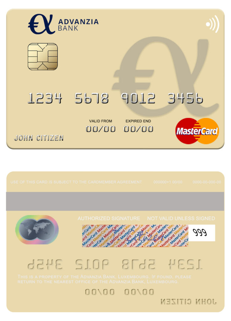 Editable Luxembourg Advanzia Bank mastercard credit card Templates