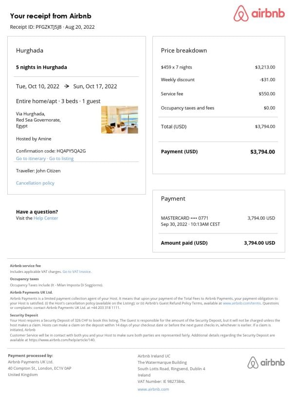 Editable Egypt Hotel Booking Form Template | Fillable PDF