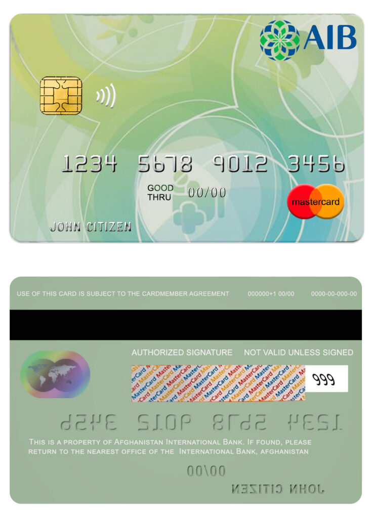 Fillable Afghanistan International Bank mastercard Templates | Layer-Based PSD