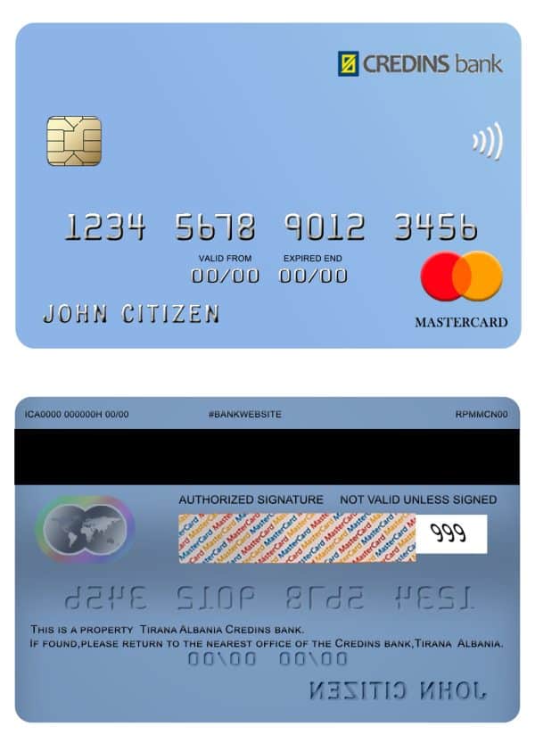 Fillable Albania Credins bank mastercard Templates | Layer-Based PSD