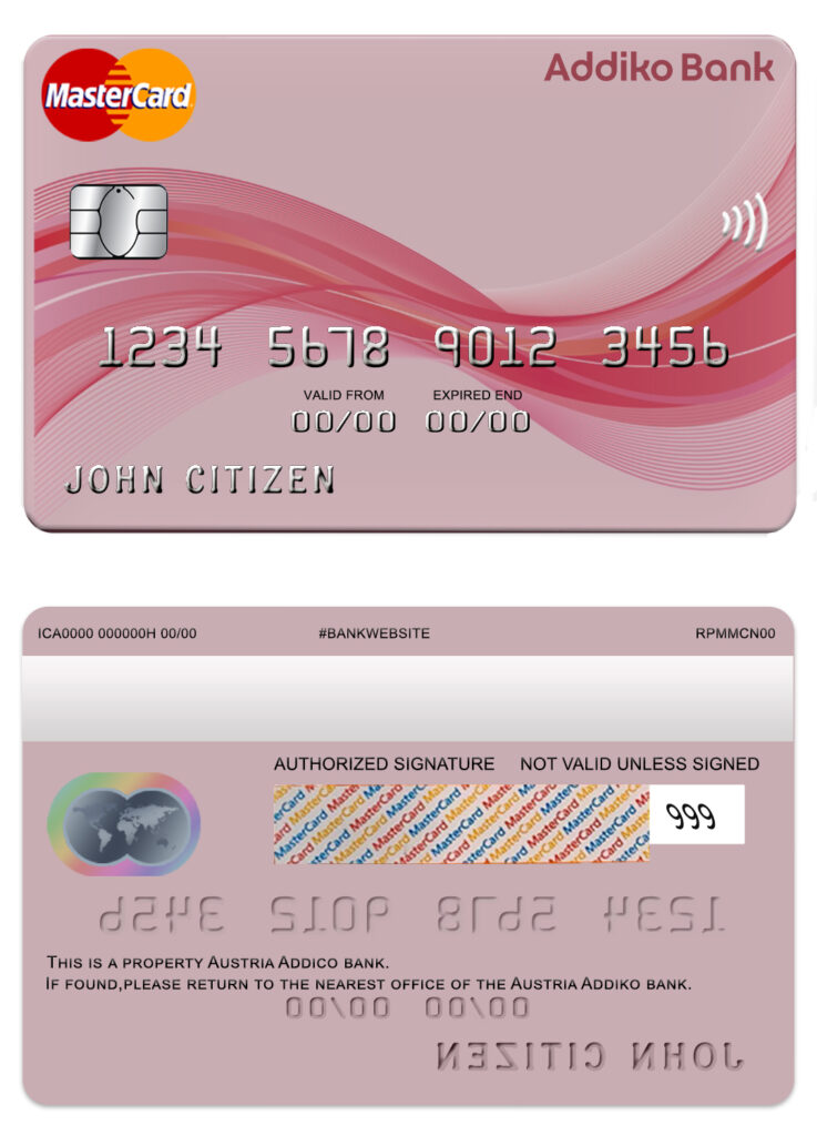 Fillable Austria Addiko bank mastercard Templates | Layer-Based PSD