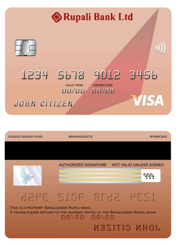 Fillable Bangladesh Rupali bank visa card Templates | Layer-Based PSD