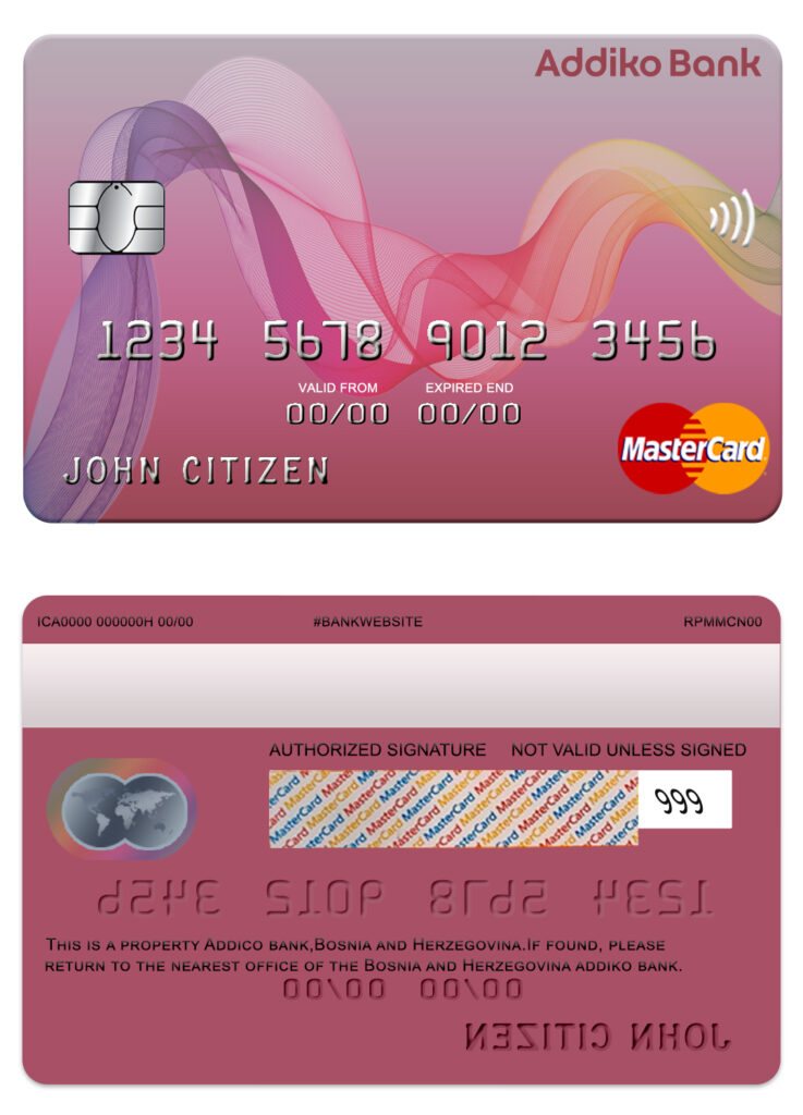 Fillable Bosnia and Herzegovina Addiko bank mastercard Templates | Layer-Based PSD