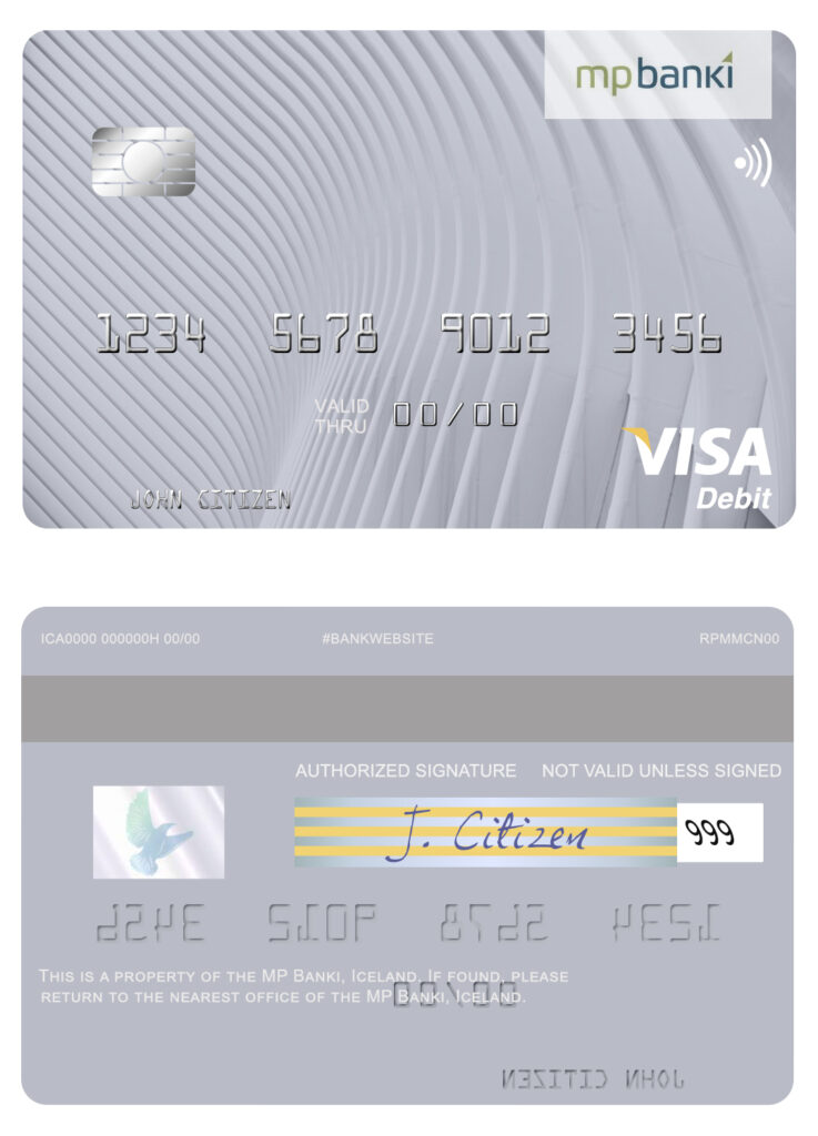 Fillable Iceland MP Banki visa card Templates | Layer-Based PSD