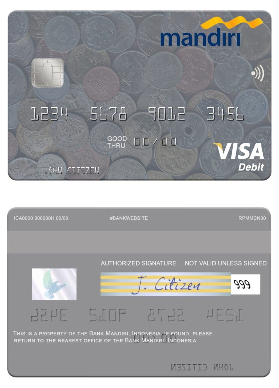 Fillable Indonesia Bank Mandiri visa card Templates | Layer-Based PSD