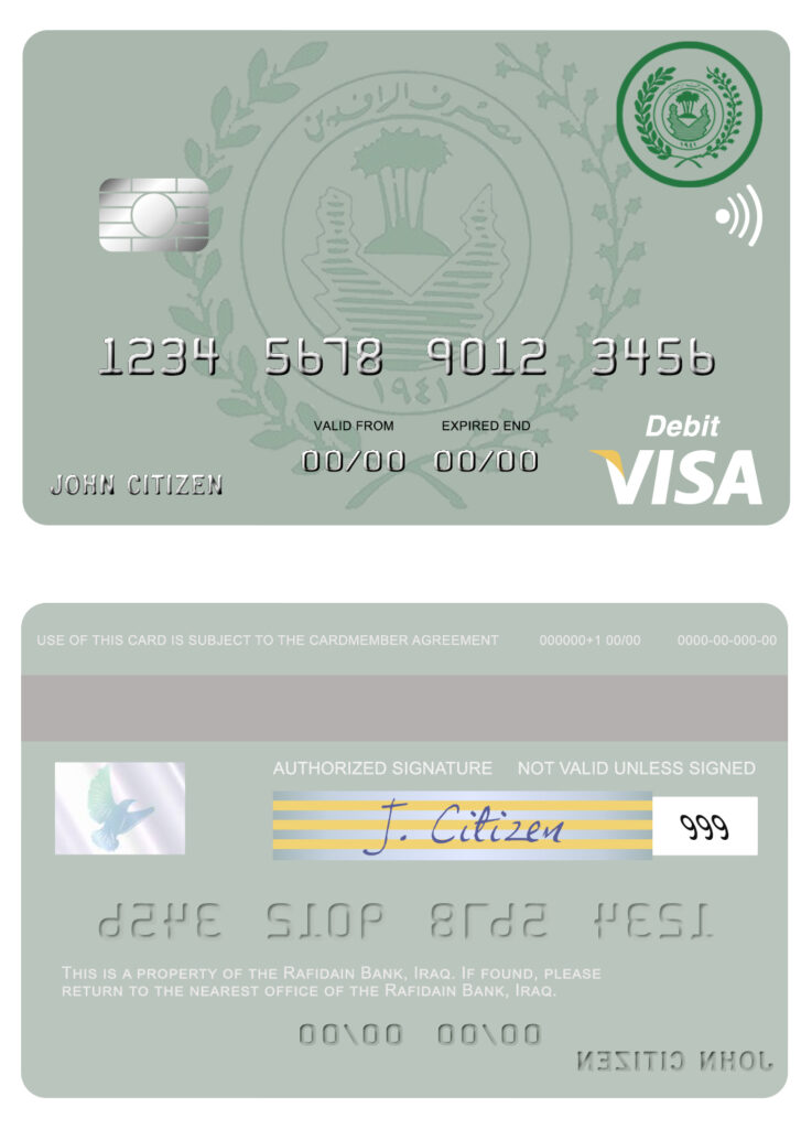 Fillable Iraq Rafidain bank visa debit card Templates | Layer-Based PSD