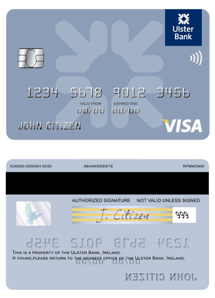 Fillable Ireland Ulster Bank Ireland visa card Templates | Layer-Based PSD