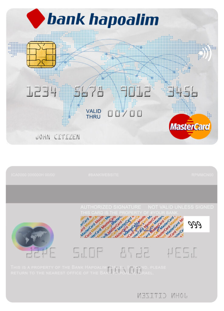 Fillable Israel Bank Hapoalim mastercard Templates | Layer-Based PSD