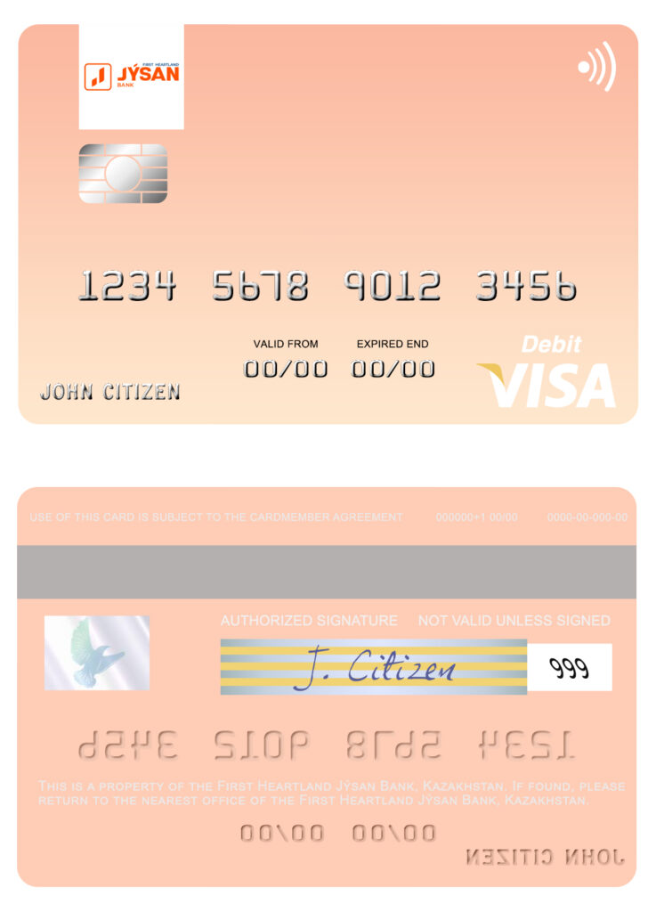 Fillable Kazakhstan First Heartland Jýsan Bank visa card Templates | Layer-Based PSD