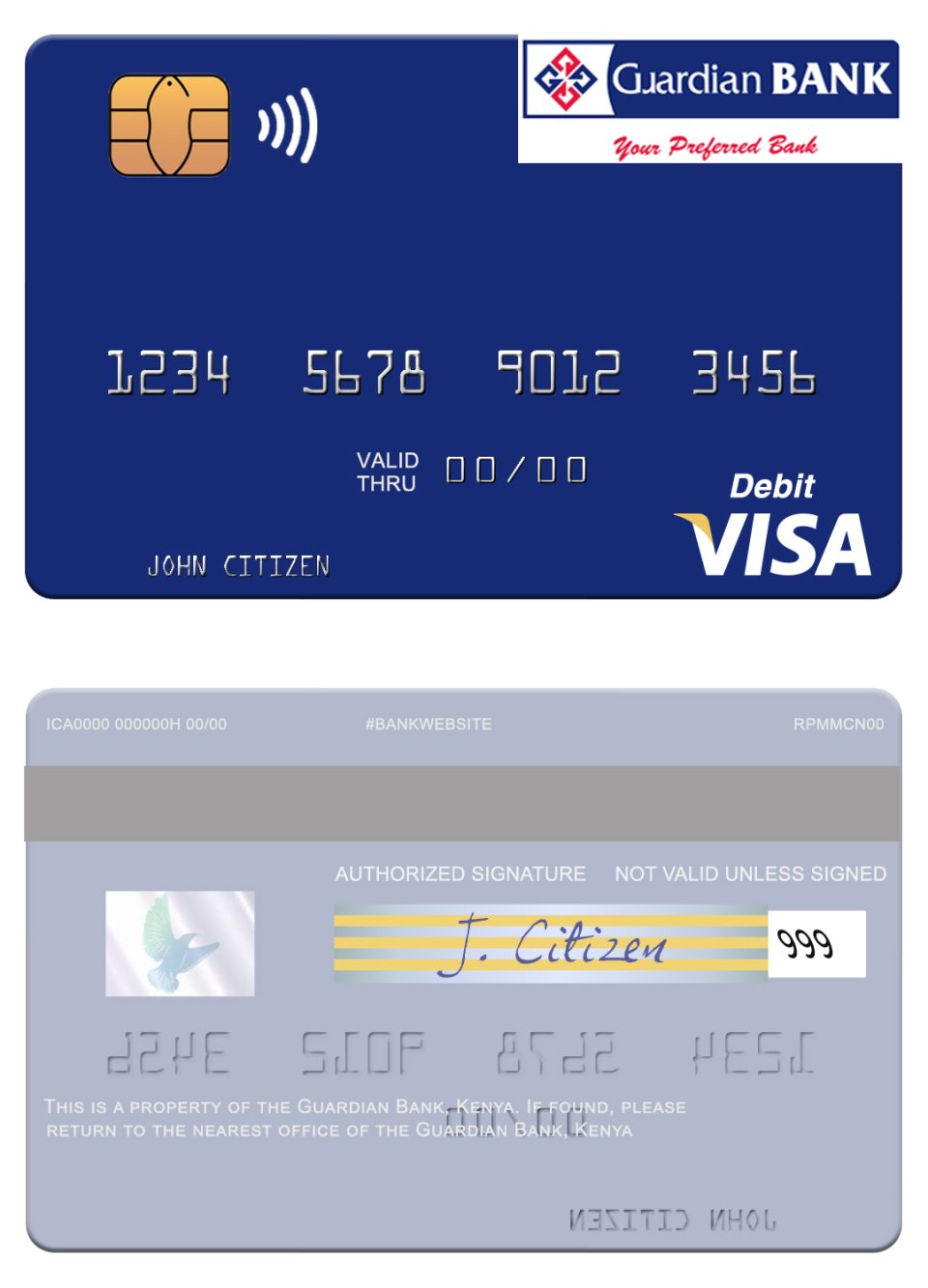 Fillable Kenya Guardian Bank visa card Templates | Layer-Based PSD