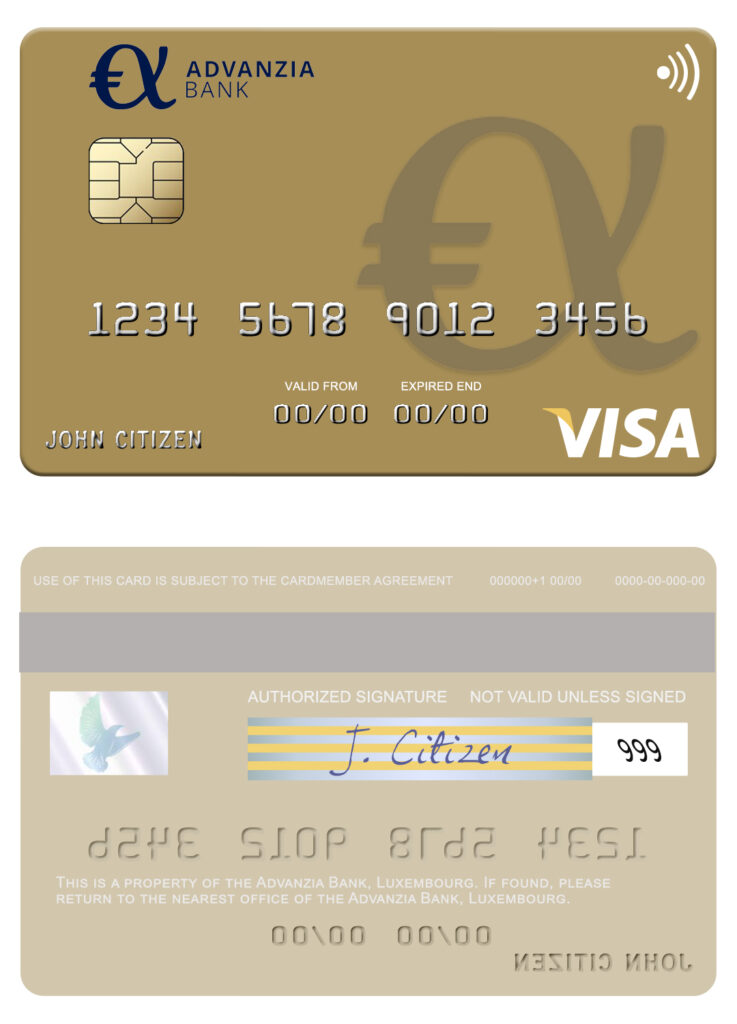 Fillable Luxembourg Advanzia Bank visa credit card Templates | Layer-Based PSD
