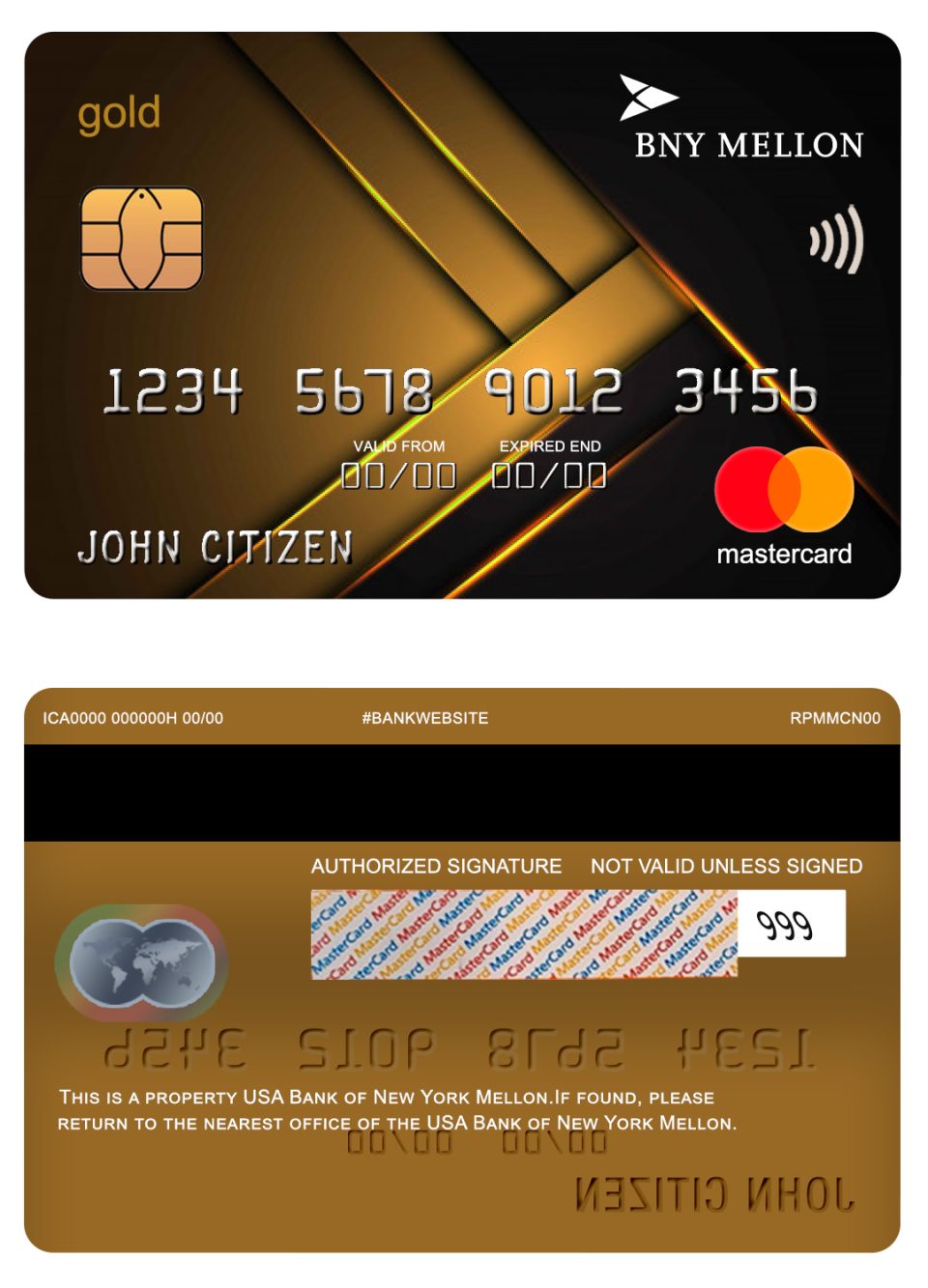 Fillable USA Bank of New York Mellon mastercard gold Templates | Layer-Based PSD