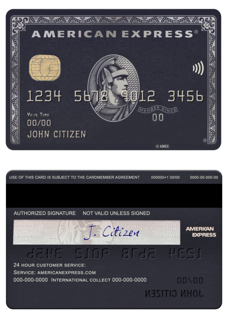 Fillable USA JP Morgan Chase bank AMEX black card Templates