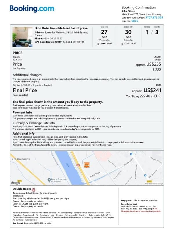 Editable France Hotel Booking Form Template | Fillable PDF