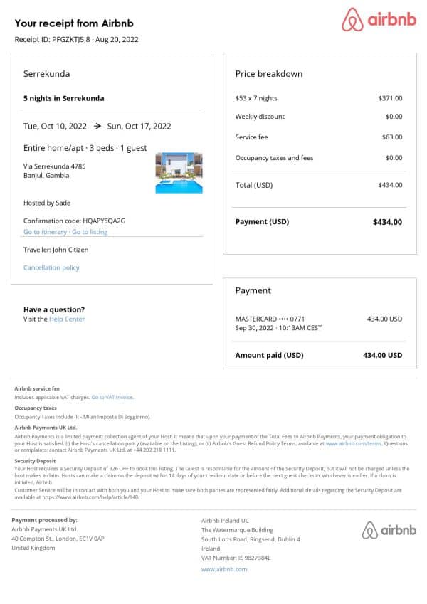 Editable Gambia Hotel Booking Form Template | Fillable PDF