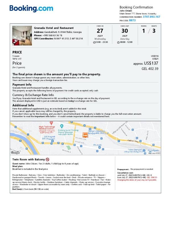 Editable Georgia Hotel Booking Form Template | Fillable PDF