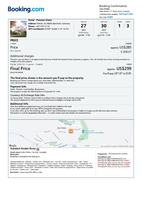 Editable Germany Hotel Booking Form Template | Fillable PDF