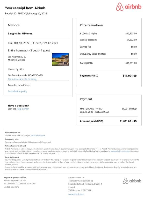 Editable Greece Hotel Booking Form Template | Fillable PDF