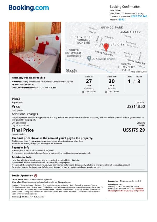 Editable Guyana Hotel Booking Form Template | Fillable PDF