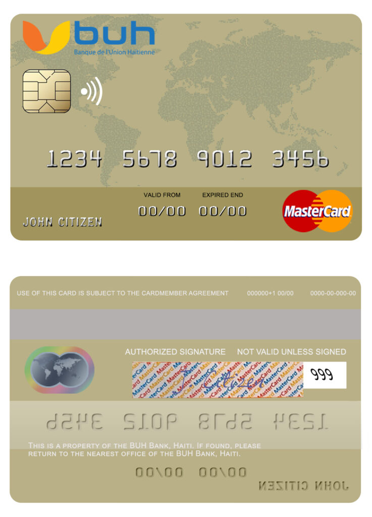 Editable Haiti BUH Bank mastercard credit card Templates in PSD Format