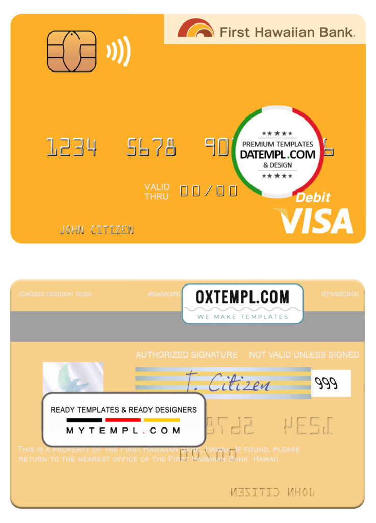 Fillable Hawaii First Hawaiian Bank visa card Templates | Layer-Based PSD