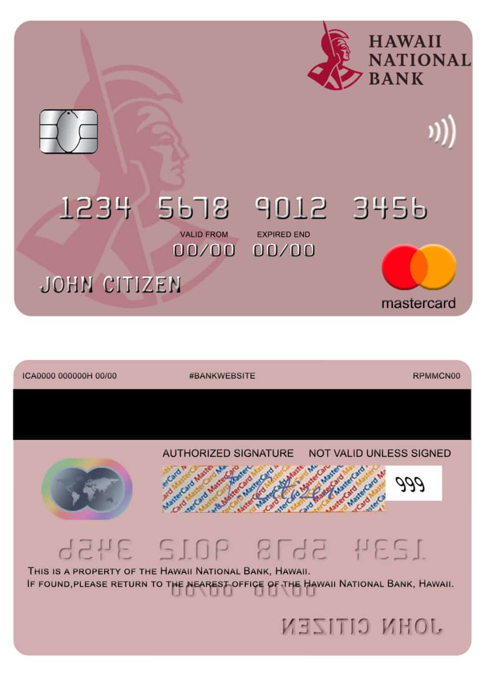 Editable Hawaii National Bank mastercard Templates in PSD Format