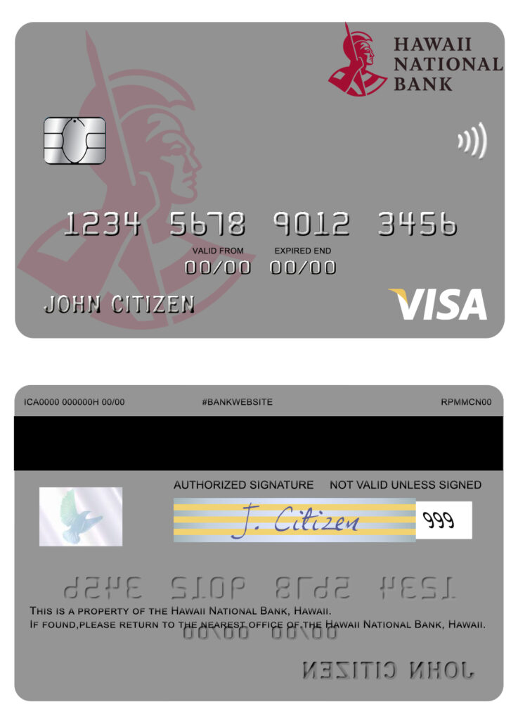 Fillable Hawaii National Bank visa card Templates | Layer-Based PSD