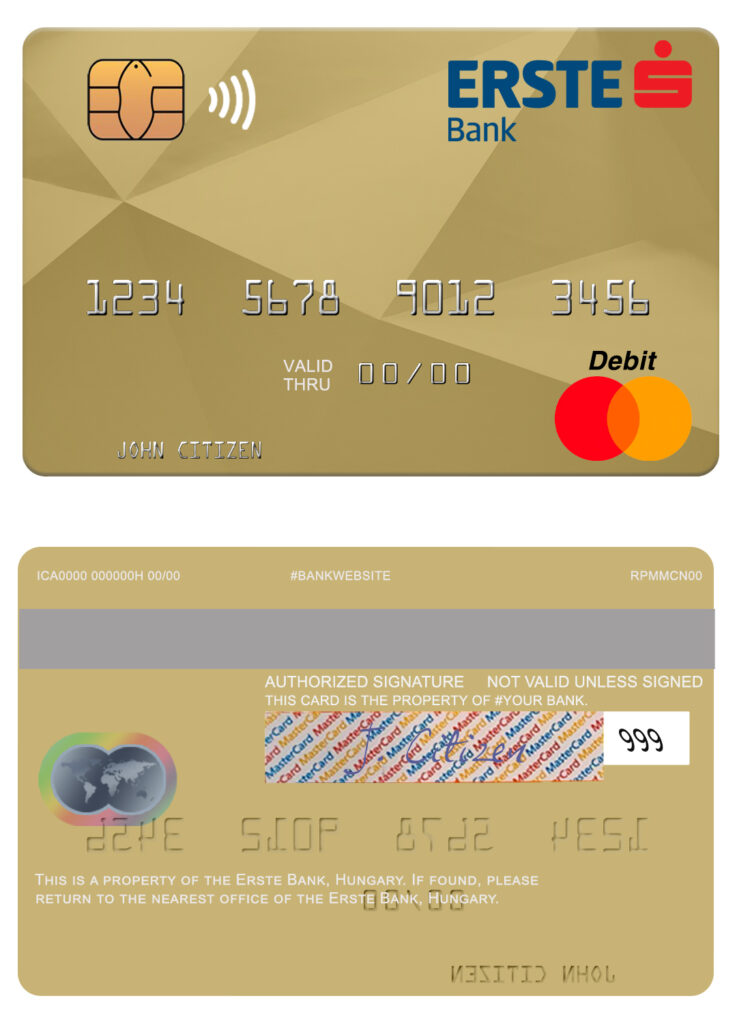 Fillable Hungary Erste Bank mastercard Templates | Layer-Based PSD
