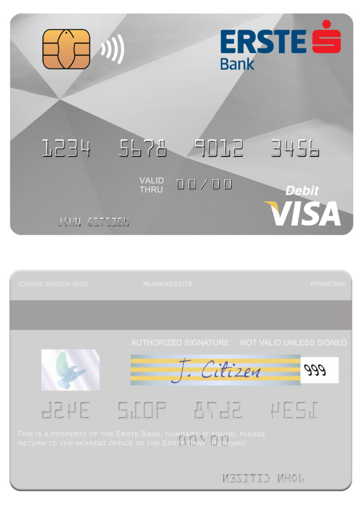 Editable Hungary Erste Bank visa card Templates in PSD Format