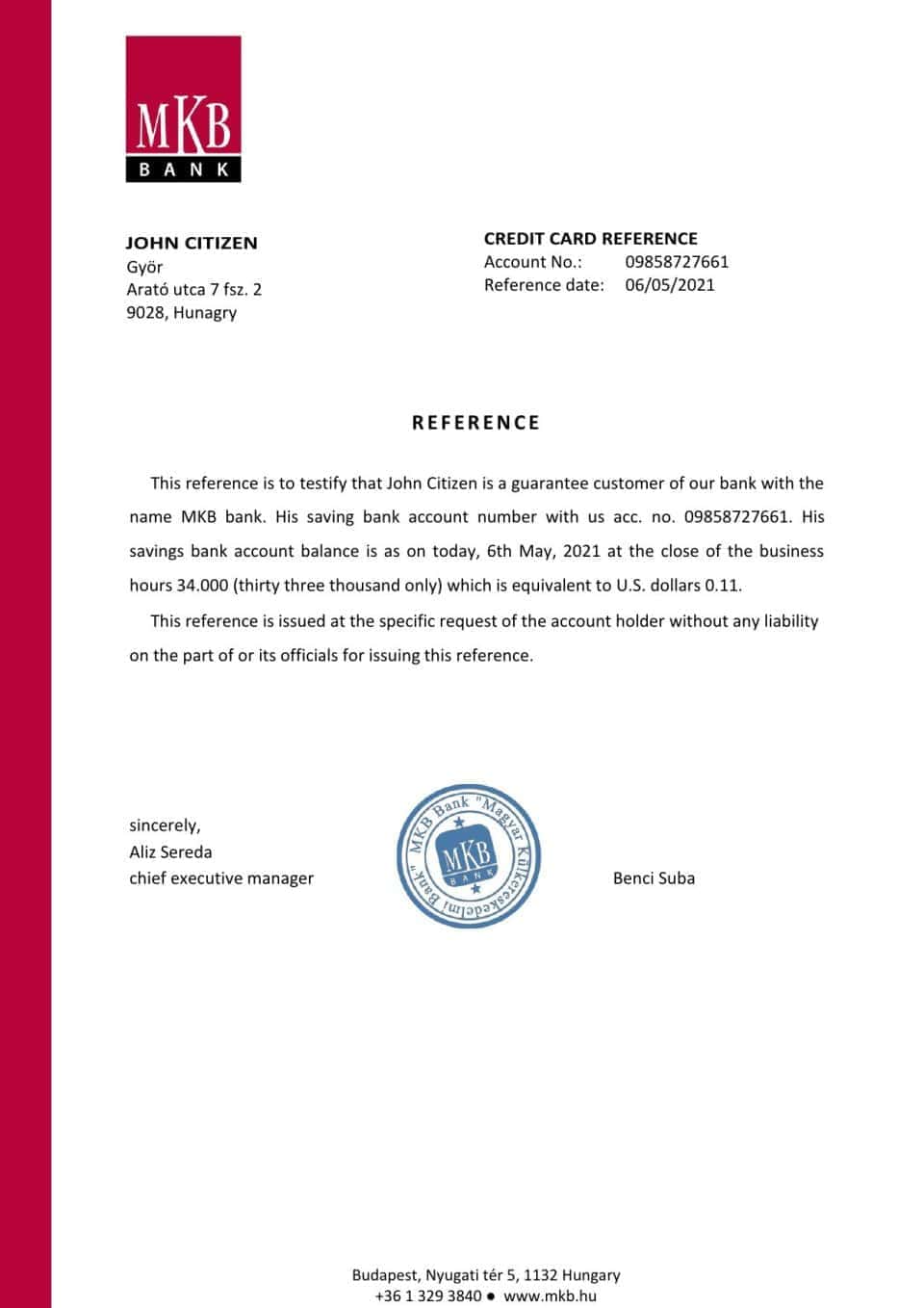 Download Hungary MKB Bank Reference Letter Templates | Editable Word