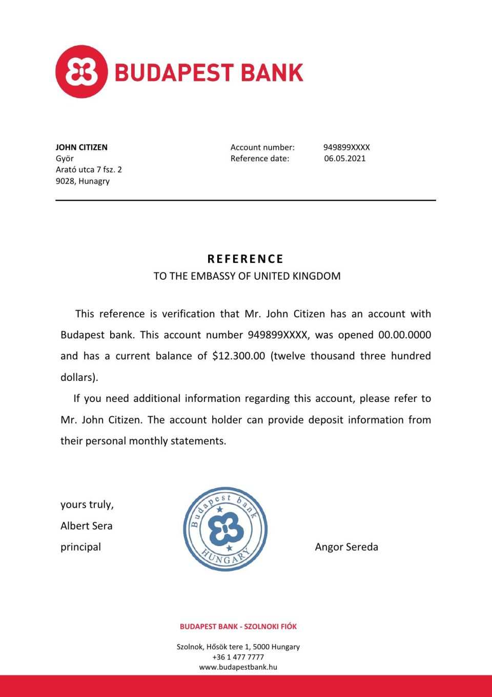 Download Hungary Budapest Bank Reference Letter Templates | Editable Word