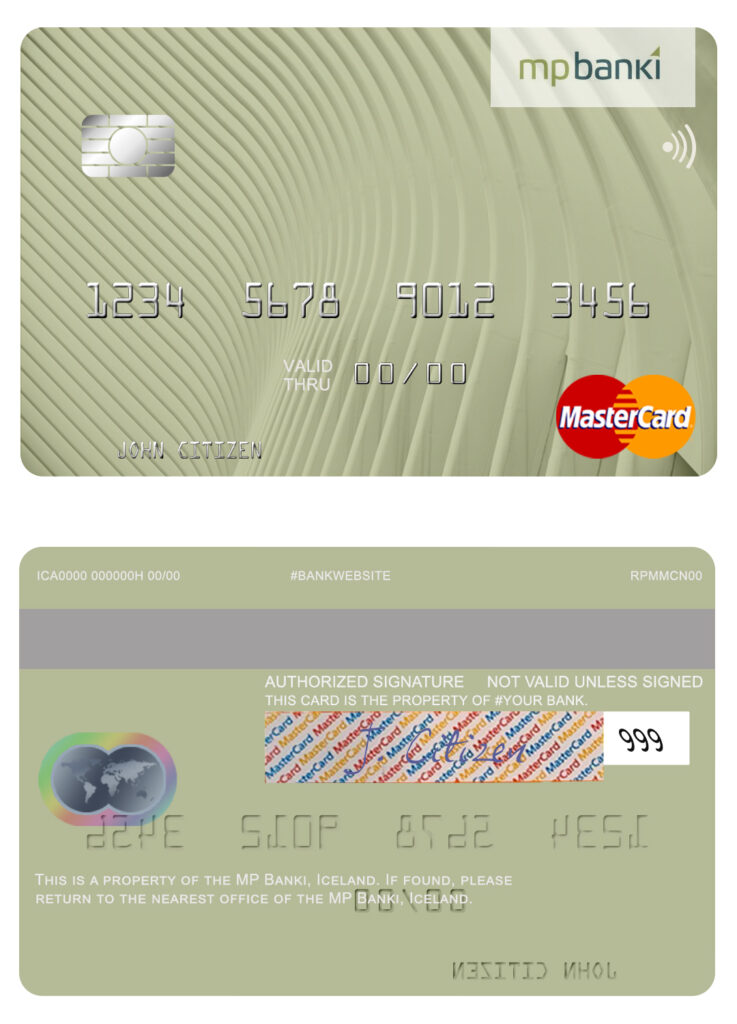 Editable Iceland MP Banki mastercard Templates
