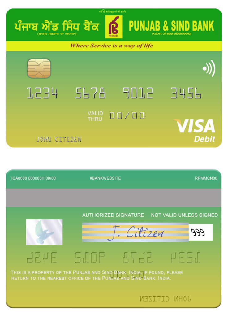Fillable India Punjab and Sind Bank visa card Templates | Layer-Based PSD