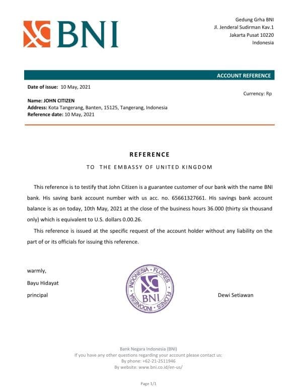 Download Indonesia Negara Bank Reference Letter Templates | Editable Word