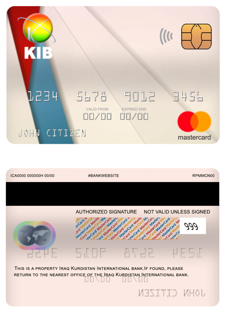 Fillable Iraq Kurdistan International bank mastercard Templates | Layer-Based PSD