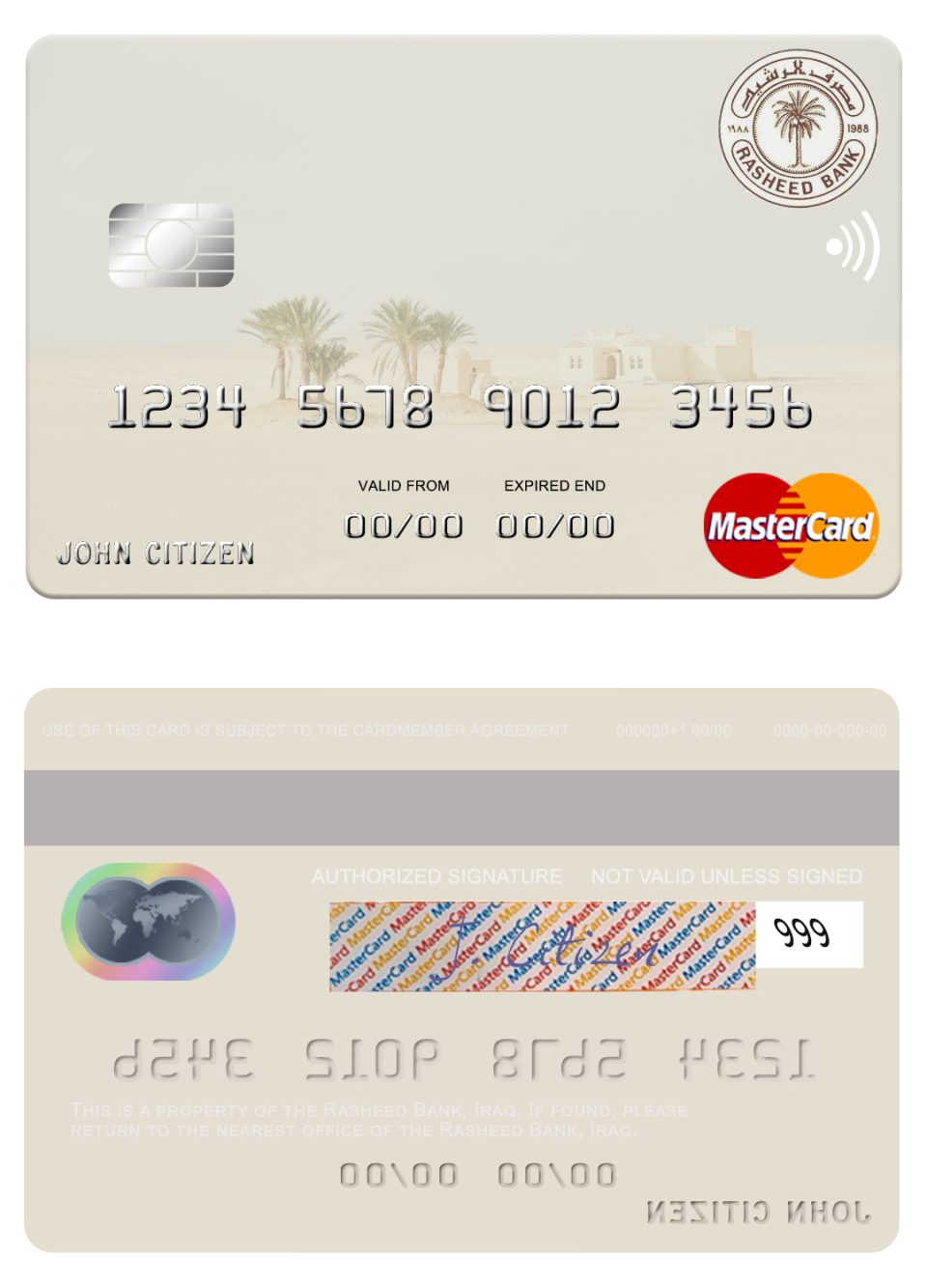 Editable Iraq Rasheed Bank mastercard Templates in PSD Format