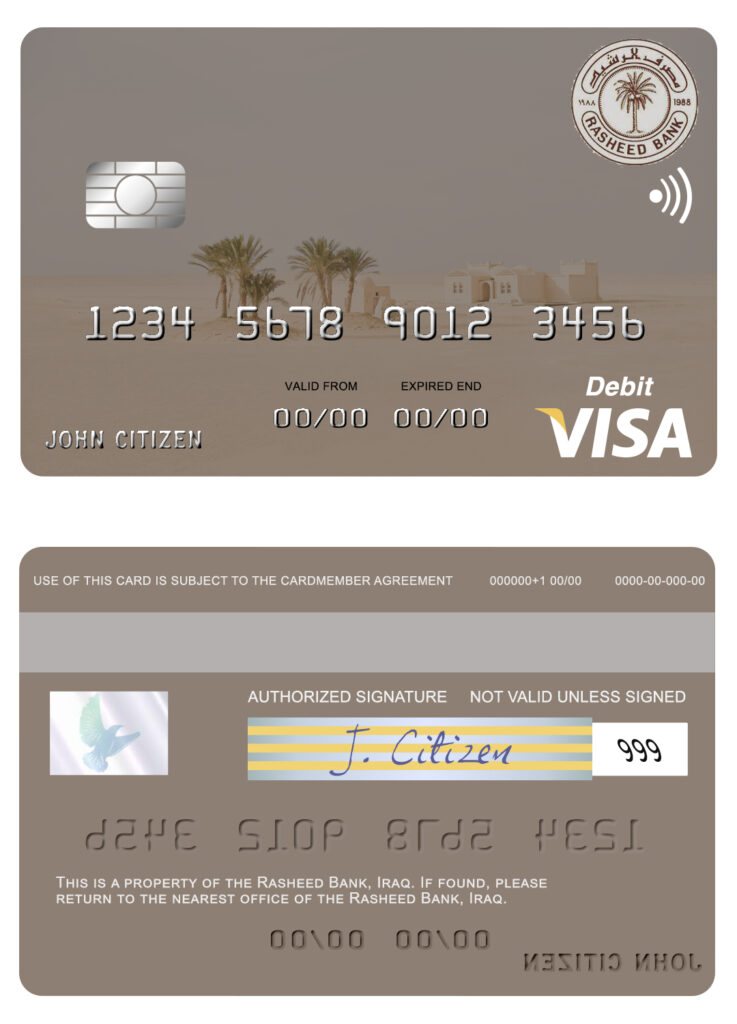 Fillable Iraq Rasheed Bank visa card Templates | Layer-Based PSD