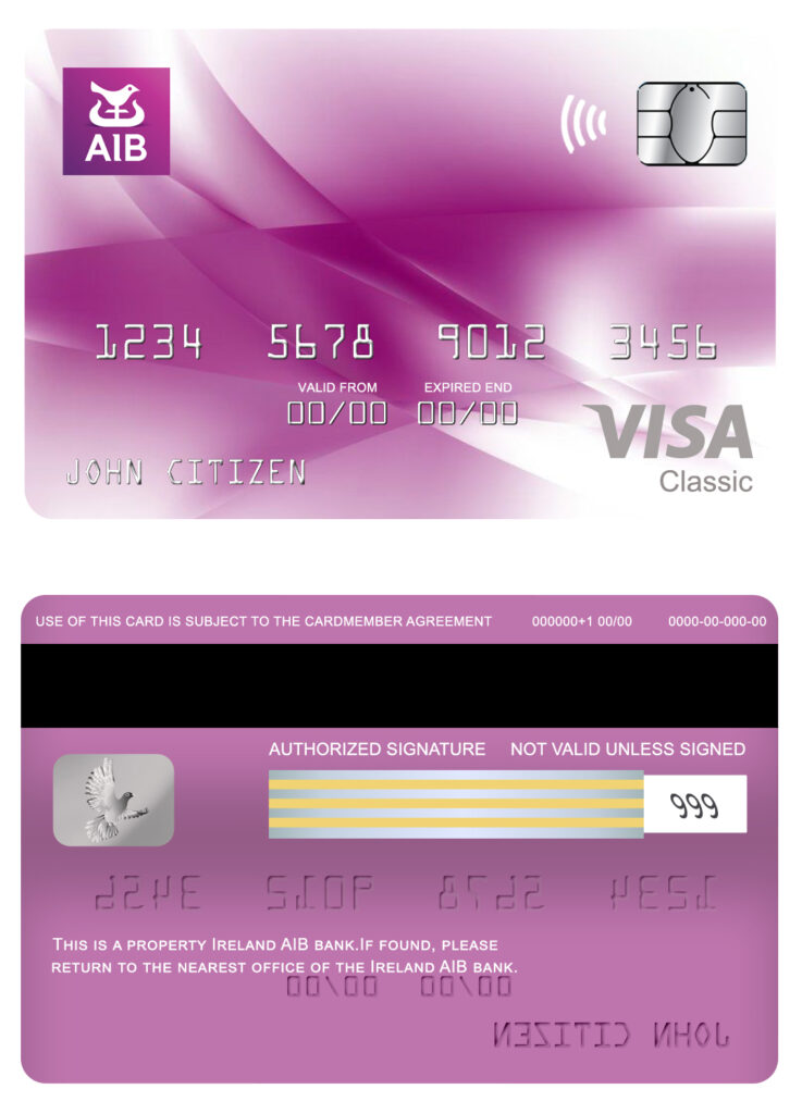 Fillable Ireland AIB bank visa classic card Templates | Layer-Based PSD