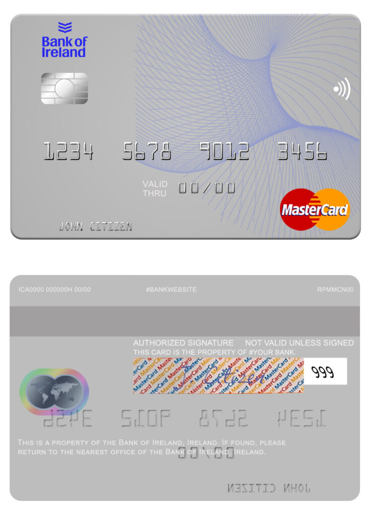 Fillable Ireland Bank of Ireland mastercard Templates | Layer-Based PSD