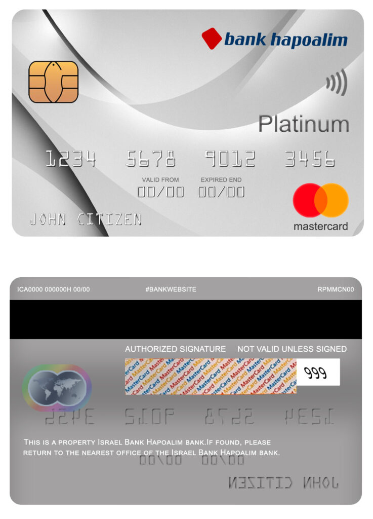 Editable Israel Bank Hapoalim mastercard platinum Templates in PSD Format
