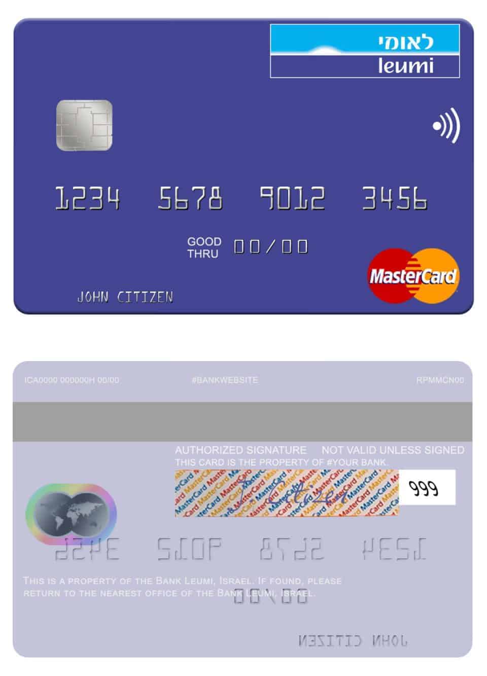 Editable Israel Bank Leumi mastercard Templates in PSD Format