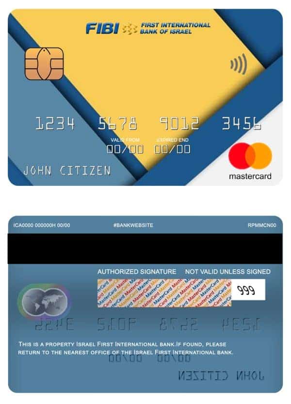 Editable Israel First International bank mastercard Templates in PSD Format