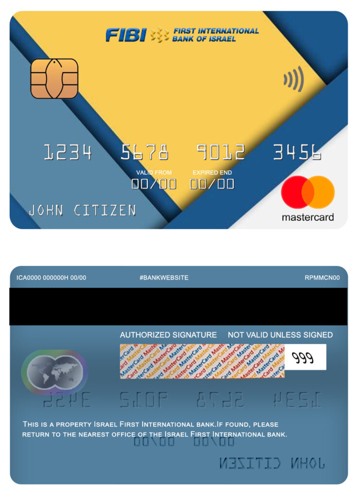 Editable Israel First International bank mastercard Templates in PSD Format