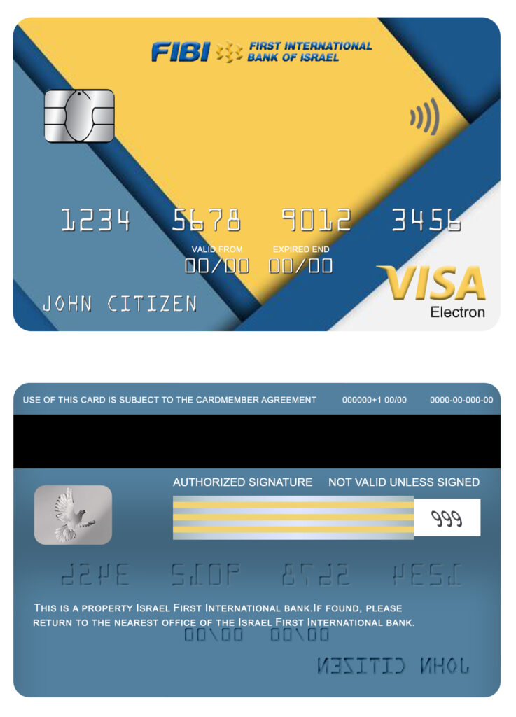 Fillable Israel First International bank visa electron card Templates | Layer-Based PSD