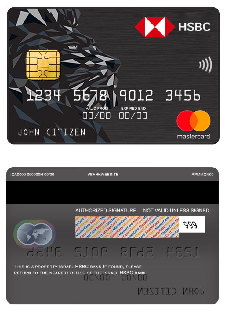 Editable Israel HSBC bank mastercard Templates in PSD Format
