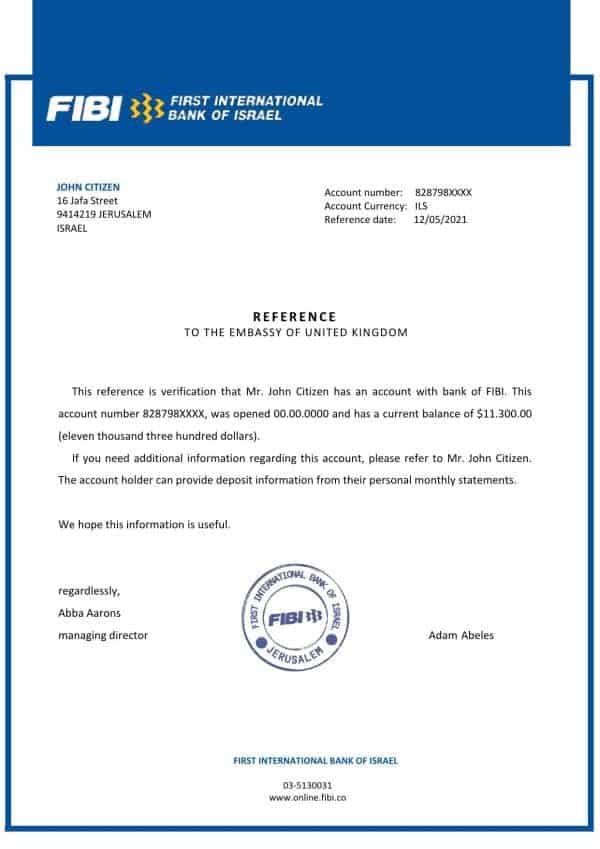 Download Israel First International Bank of Israel Bank Reference Letter Templates | Editable Word